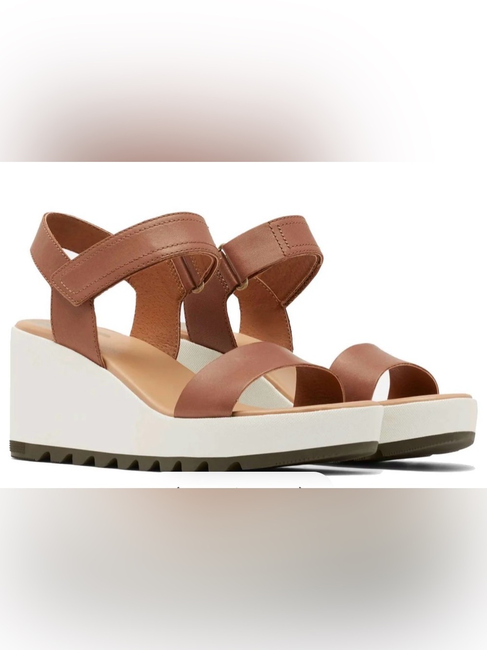 Sorel Cameron Wedge Sandals Leather Velcro Velvet Tan Adjustable Size 8